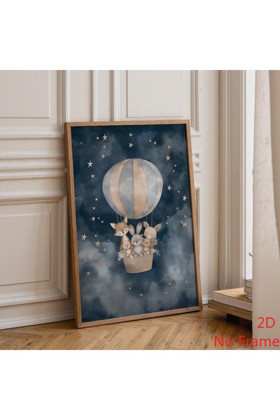 Generic Brand 1pc Safari Animals Hot Air Balloon Night Sky Nursery Canvas Wal...