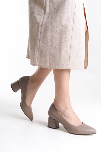 Tamdabu Ayakkabı Genuine Leather Thick Galvanized Heeled Women's Shoes