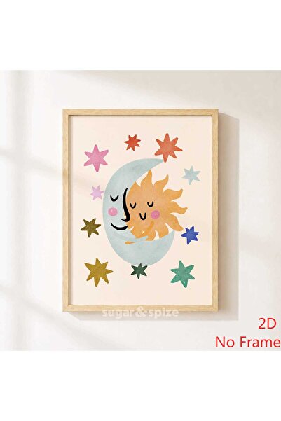 Generic Brand 1pc Sun And Moon Canvas Wall Art Print, Colorful Kids Canvas Po...