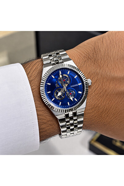 Generic Brand ساعة رجالية فضية بواجهة زرقاء فاخرة ⌚💙 LOOSTER TIME