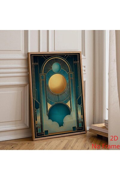 Generic Brand 1pc Gold Teal Art Deco Celestial Planet Canvas Wall Art Print, ...