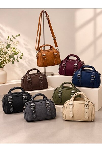 Generic Brand Suede Textured 3-Compartment Bag with Belt Detail