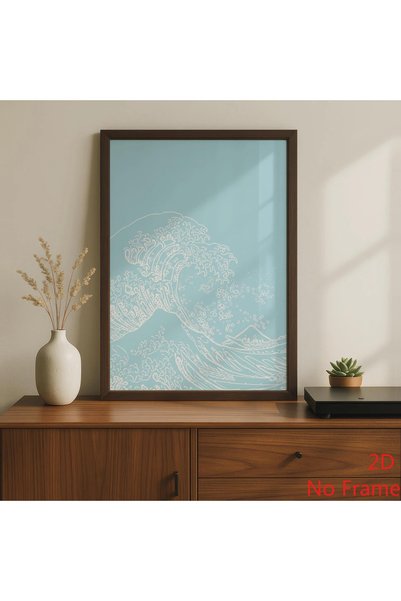 Generic Brand 1pc Wave Hokusai Inspired Canvas Wall Art Print, Pastel Blue Co...