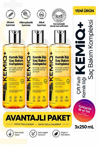 KEMİQ + Çift Fazlı, Kemik İlikli, Saç Bakım Şampuanı - Bitkisel Kompleks - 3'...