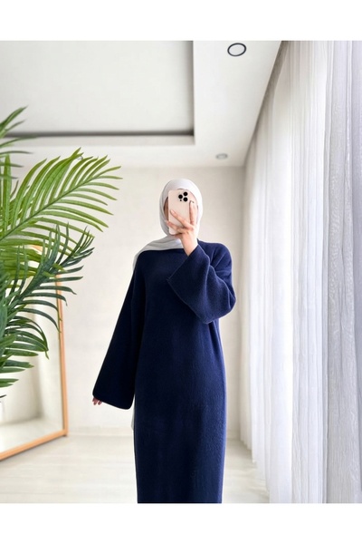 Mava Lady Kadın Yumuşak Dokulu Ceketli Uzun Elbise İkili Triko Takım