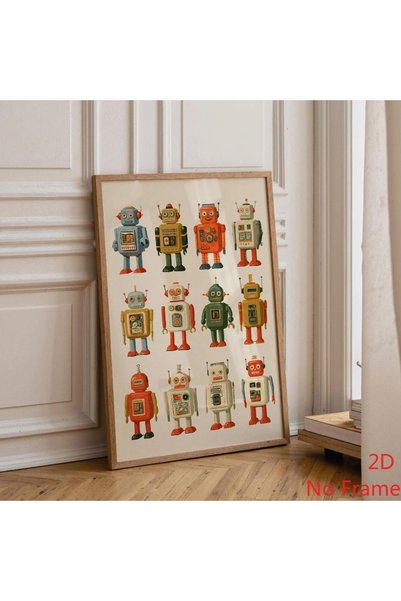 Generic Brand 1pc Vintage Robot Retro Toy Illustration Canvas Wall Art Print,...