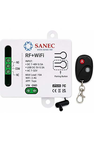 Akıllı WiFi + RF 433MHz Tek Kanallı 10A Röle Modülü - RF Kumanda Dahil Set (Tuya, Alexa, Google Asis