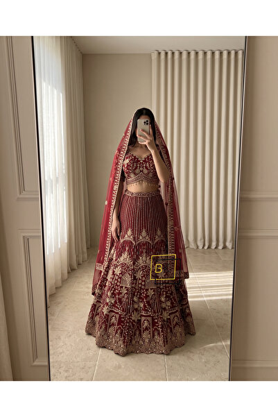 baytalkuayt 6073 Burgundy Luxury Embroidered Two Piece Evening Dress Set with...