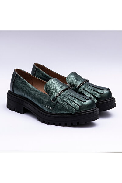 VAGAM Pantofi Dama din Piele Naturala Verde Bizonat