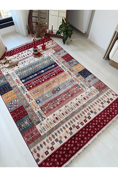 Soho Otika Serisi Vintage Modern Dokuma Salon Oturma Odası Halısı 8mm Pamuk Atkı Spor Saçak