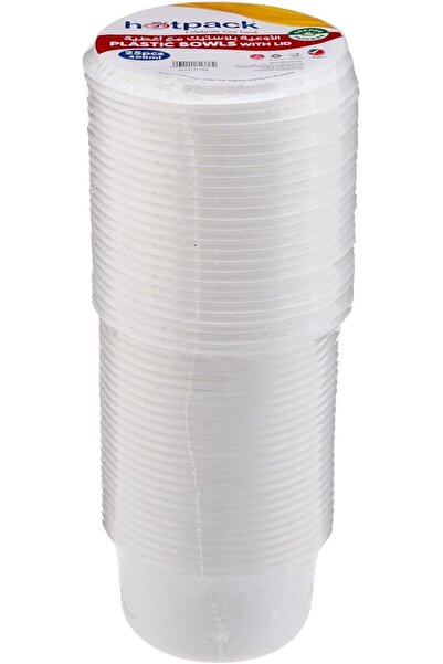Hotpack White Plastic Bowl 400 cc and Lid 25 Pieces, 25 Units