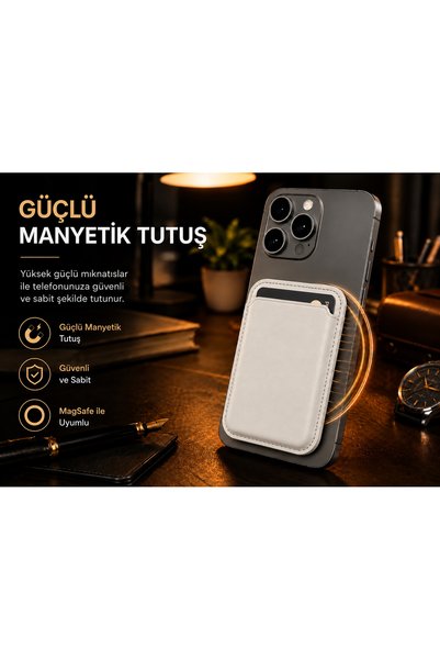 KVK TS Magsafe Compatible Magnetic Phone Card Holder – Slim Premium Vegan Leather Card Holder with Capacity for 2-3 Cards – White
