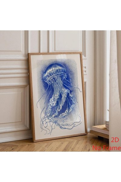 Generic Brand 1pc Blue Jellyfish Vintage Illustration Nautical Marine Scienti...