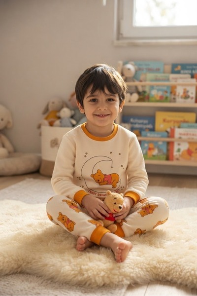 Minixobaby 1,2,3,4,5,6 yaş Winnie the Pooh Baskılı, Yumuşak Dokulu Çocuk Pija...