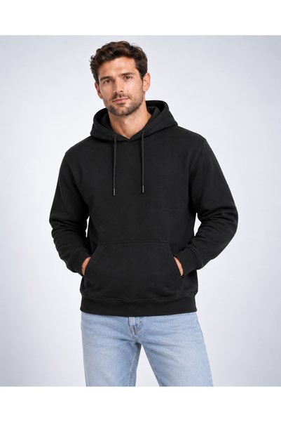 STYKEER 3 Thread Men's Hooded Kangaroo Pocket Sweat Soft Puff Fabric Sweatshirt