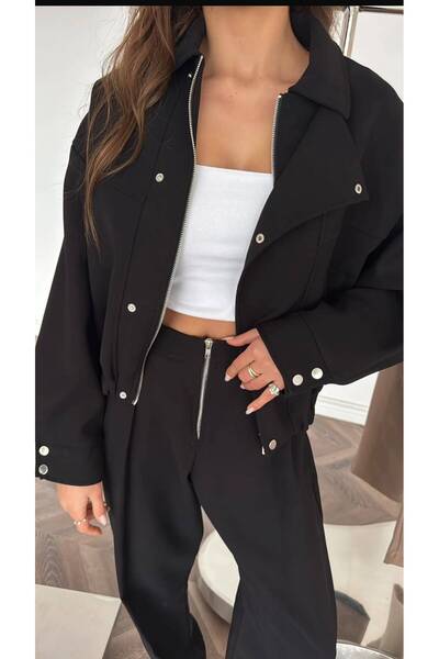 Bak'ap Premium Design Zip Detail Pants-Bomber Jacket 2-Piece Set