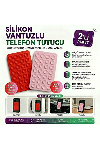 Silikon Vantuzlu Telefon Tutucu 2’li Paket Çok Amaçlı Yapışkanlı Telefon Standı