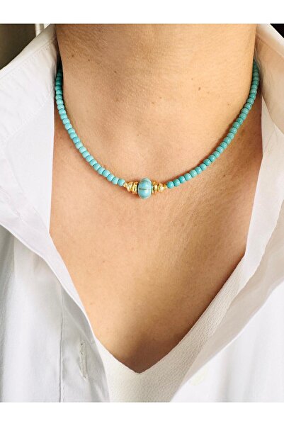 DEVİ fashion Turquoise Natural Stone Combination Necklace 43 cm