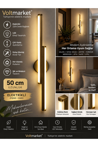 VoltMARKET Türkiye’nin Elektrik Marketi 50 cm Eskitme LED Duvar Apliği Çift Y...