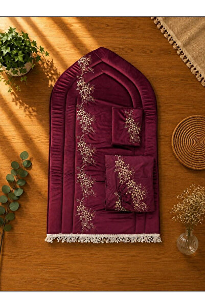 Generic Brand Luxury Burgundy Embroidered Prayer Set Looster Time
