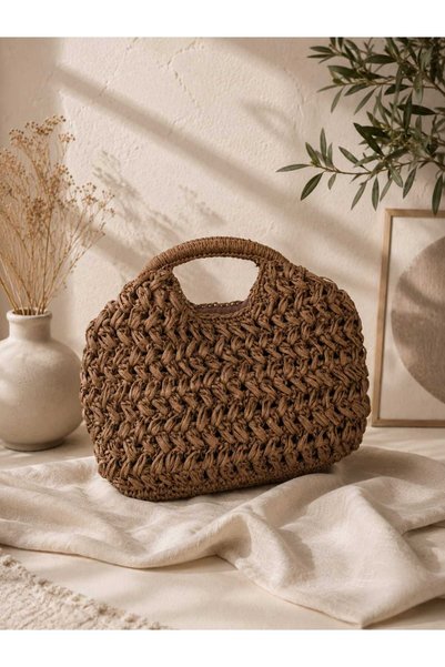 Örgü Kahverengi Clutch Çanta - Handmade