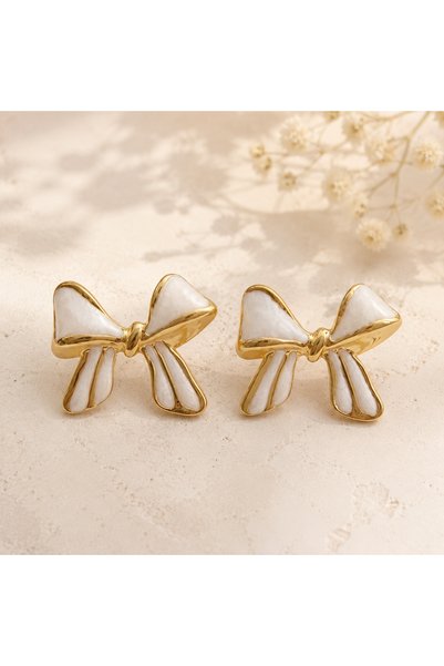 GlaMLo Accessories Обеци от неръждаема стомана във формата на панделка с емай...