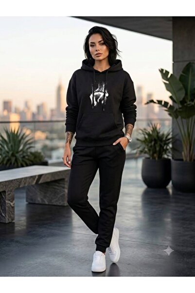 CLOTHES33 Trening cu glugă, set din 2 piese, model unisex, pentru iarnă, cu i...