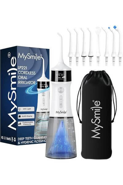 mysmile LP221 UVC Sterilizable Cordless Water Flossers for Teeth 335ML Portab...