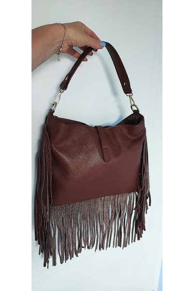 Miri Concept Geantă de umăr Hobo cu franjuri, piele naturală