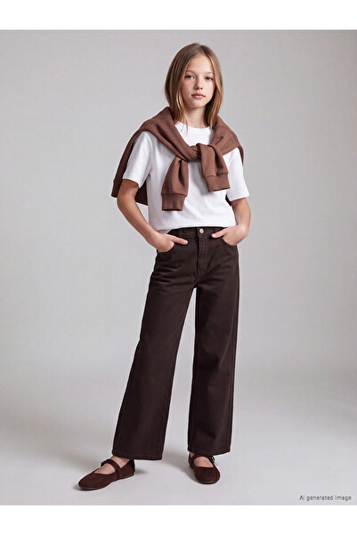LC Waikiki Two Mt Shop Quality Lcw Kids Brown Wideleg Girls Gabardine Trousers