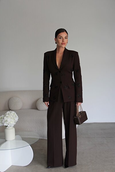 Julidress Beaded Embroidery and Back Tie Detail Jacket and Pants Design Set