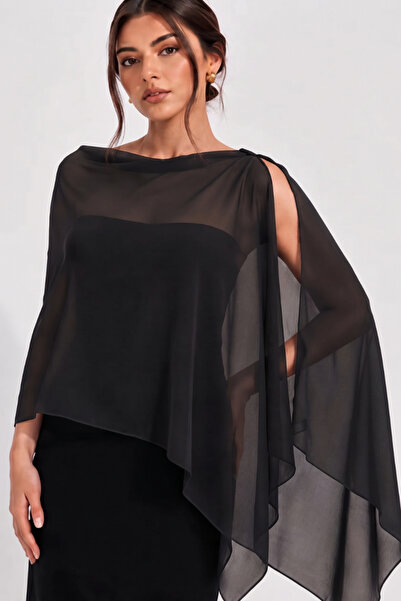 Ezni Atelier Şifon Abiye Pelerini Zarif Gelin Abiye Pelerini 60 CM X 180CM HE...