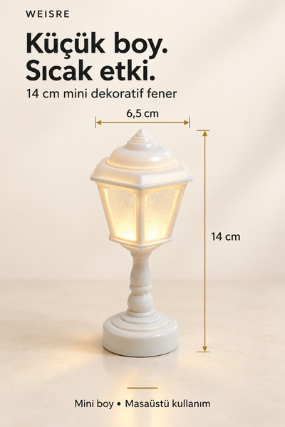 Weisre Pilli Mini Dekoratif Masa Lambası 14 cm Beyaz Fener Tasarımlı Sıcak LED Işıklı Gece Lambası