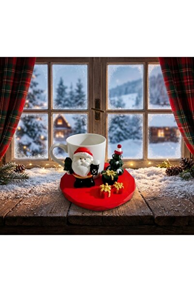 sutasarimevi Christmas Themed Handmade Porcelain Turkish Coffee Cup and Prese...