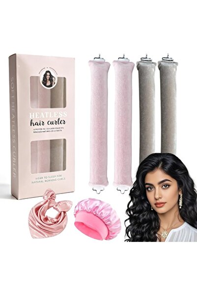 GENERAL Heatless Hair Curlers Set with Satin Scarf & Sleep Bonnet, 4pcs Soft ...