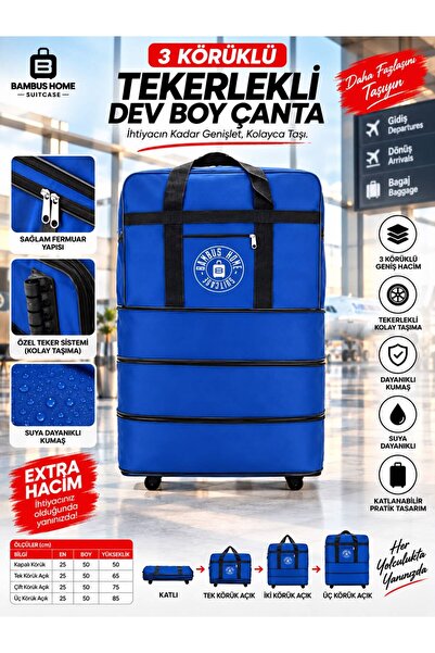 Bambus Fit 3 Körüklü Tekerlekli Çanta - Geniş Hacimli-Katlanabilir -Seyehat v...
