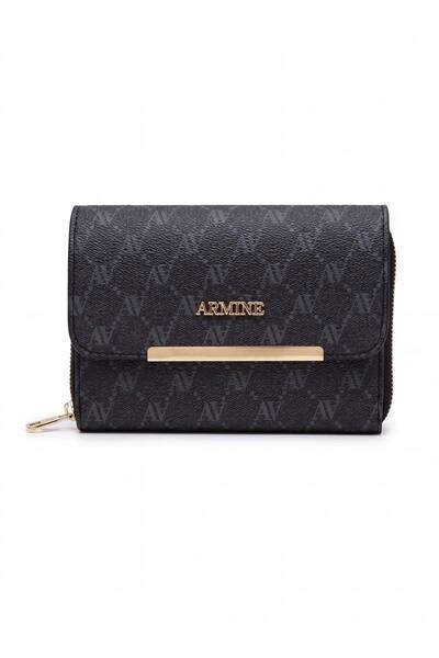 Armine 381 Kadın Monogram Baskılı Gold Metal Detaylı Çapraz Askılı Cüzdan Çan...