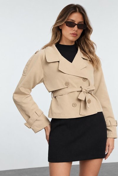 Top Step Beige Regular Short Trench Coat