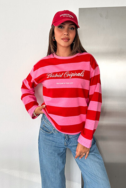Noa&Noa Kadın District Baskılı Çizgili Bisiklet Yaka Sweatshirt