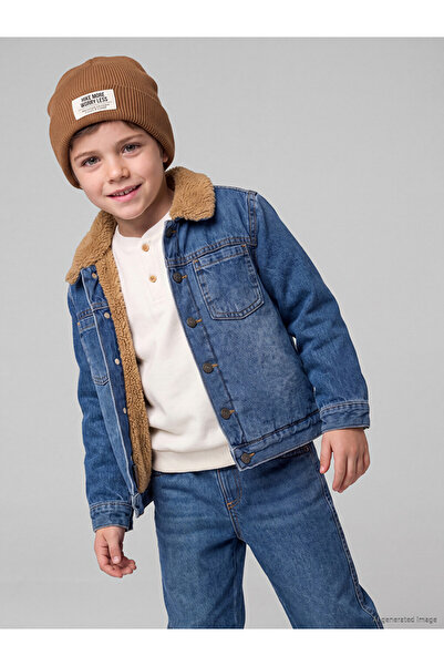 LC Waikiki Rmz Gi̇yi̇m Farkiyla Fur Roba Collar Fleece Lined Boys' Jean Jacket