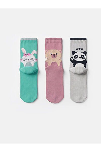 LC Waikiki Lcw Kids Gray Patterned Girls' Socks with Nevavm Difference