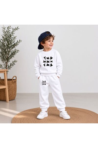 playwear سويت شيرت مطبوع عليه قطط سوداء للبنات والأولاد برقبة دائرية 3 4-5-6-...