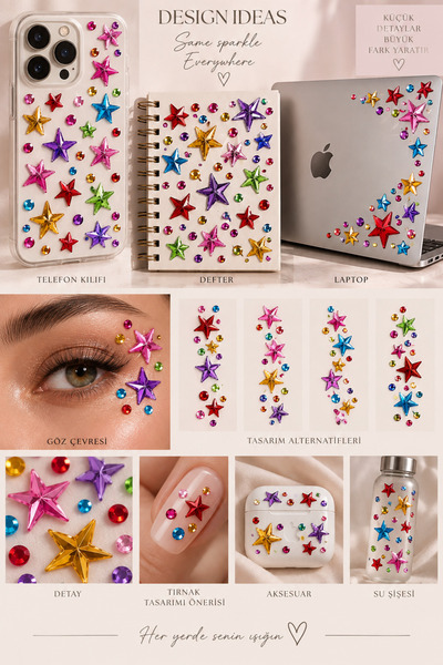 Okko Store Yapışkanlı Taş Stiker Saç, Maske, Yüz, Tırnak Ve Diğer Süslemeler İçin Işıltı Taş