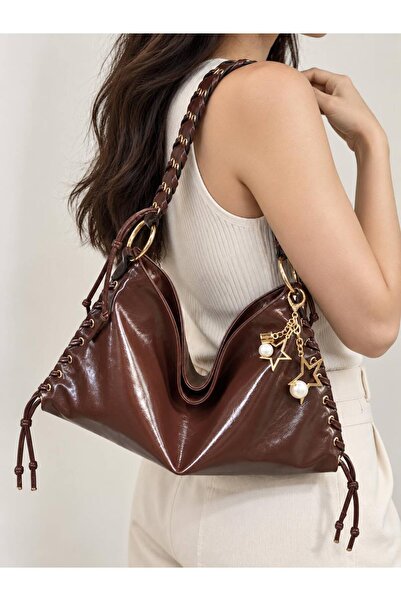 minebag Ring Metal Detailed Texas Women's Shoulder Bag Brown