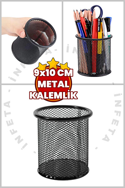İnfeta 9X10 cm Metal Mesh Pen Holder Black Pen Holder Office Home Classroom D...