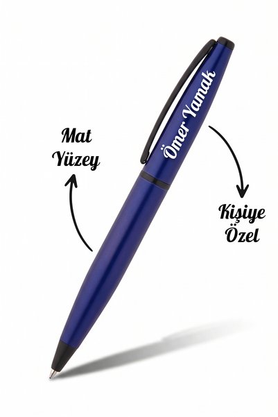 Giftino Kişiye Özel İsim Yazılı Mat Soluk Mavi Metal Tükenmez Kalem Kutulu Lüks Hediyelik Şık İmza Kalemi