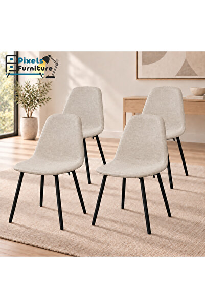 PixelsFurniture كرسي سفرة قماش كتان من بكسل الأثاث، بمسند للظهر مع أرجل معدني...