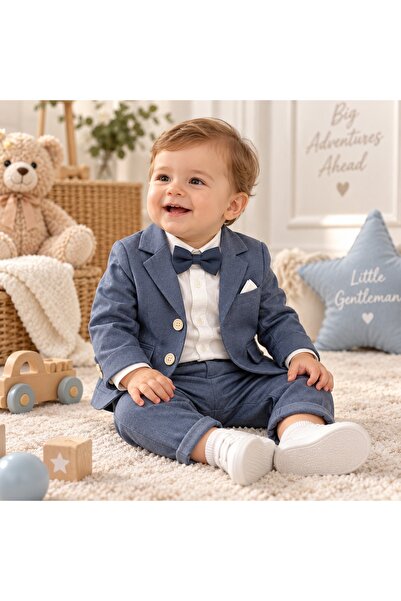 Pure Boutique Μπλε τζιν σετ τριών τεμαχίων για βρέφος αγόρι, με σακάκι, πουκά...