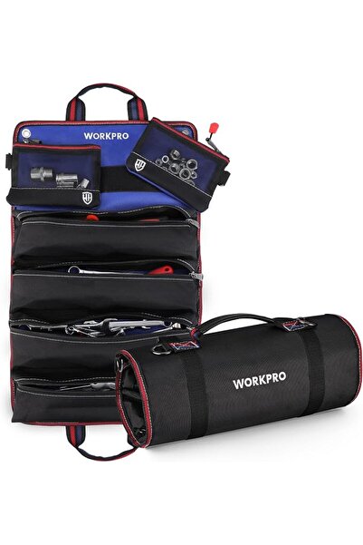 Workpro حقيبة أدوات قابلة للف مع جيبين قابلين للفصل و4 جيوب أدوات بسحابات