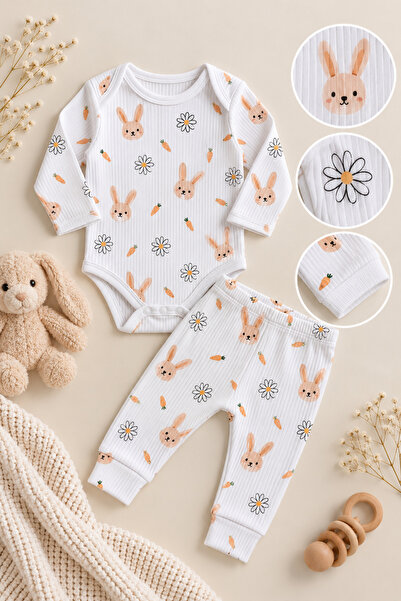 NOTA KİDS Organic 100% Cotton Newborn Baby Long Sleeve Bodysuit and Bottom Set